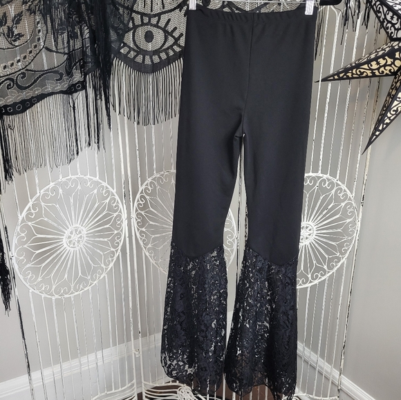 Widow Black Flare Pants with Lace Detailing Bell Bottom Corporate Goth Witch - Picture 4 of 5